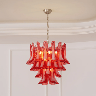 Celoelle Chandelier Crimson Murano Glass Petals Layered Vintage