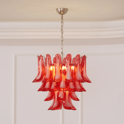 Celoelle Chandelier Crimson Murano Glass Petals Layered Vintage
