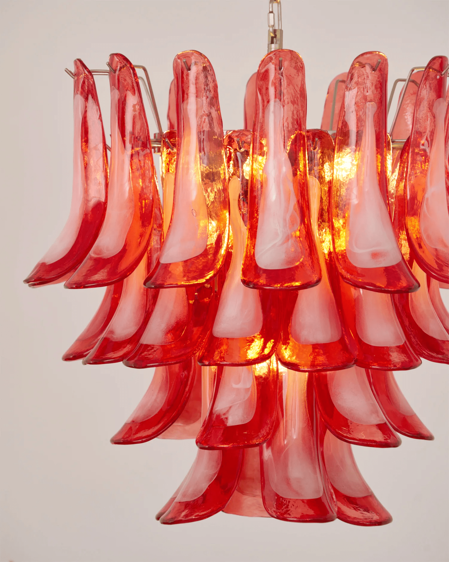 Celoelle Chandelier Crimson Murano Glass Petals Layered Vintage