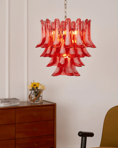 Celoelle Chandelier Crimson Murano Glass Petals Layered Vintage