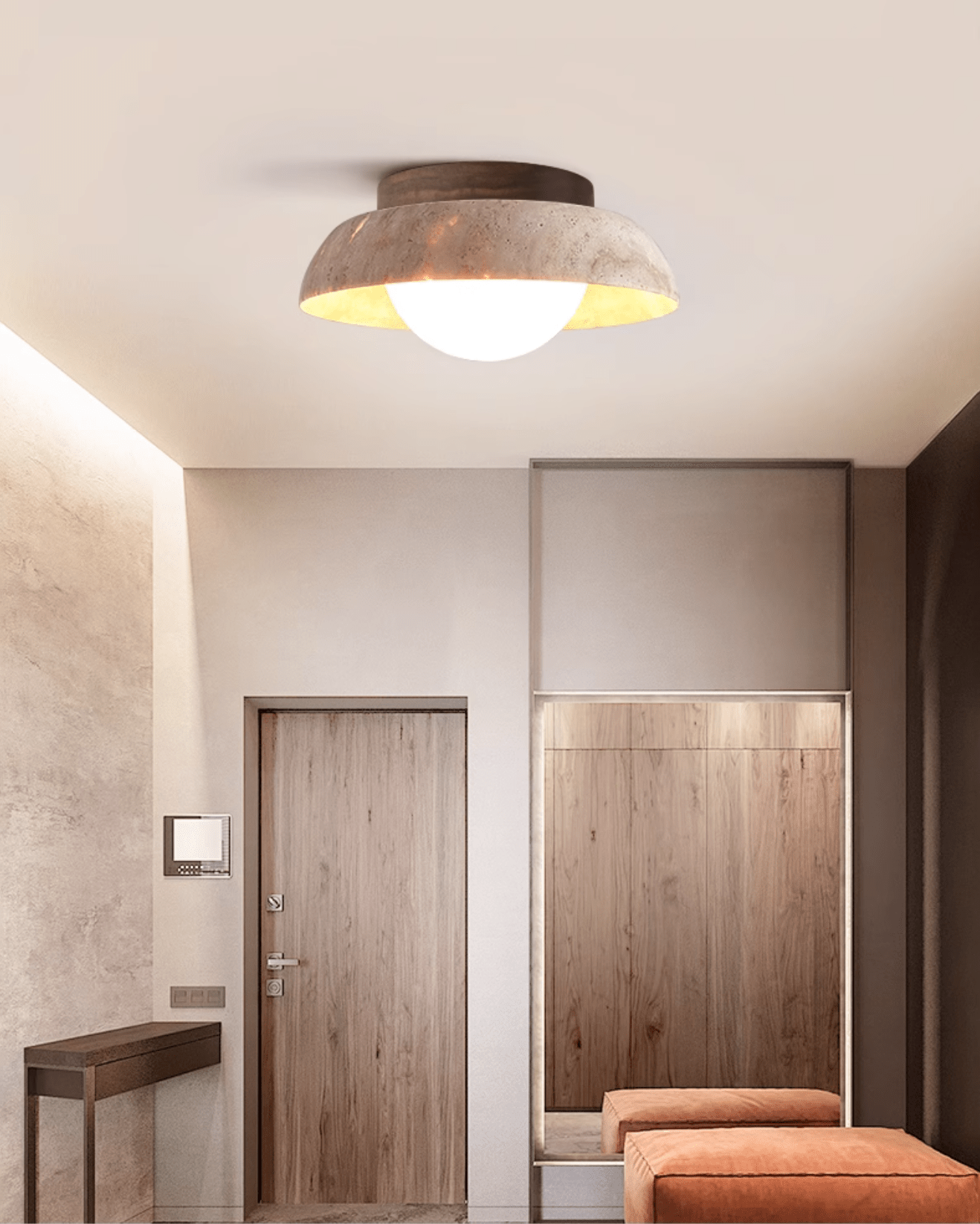 Anya Disc-Dome Travertine Ceiling Light