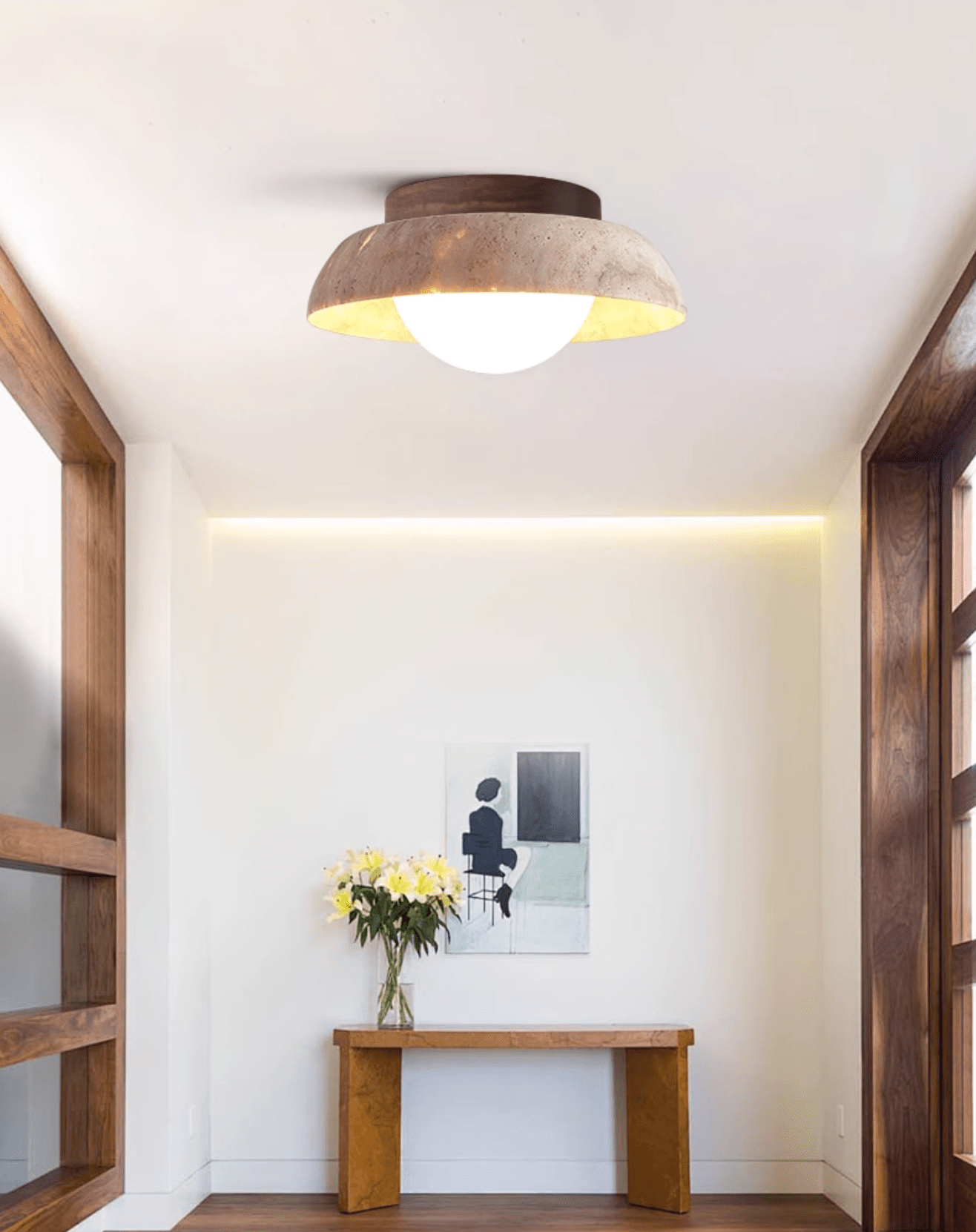 Anya Disc-Dome Travertine Ceiling Light