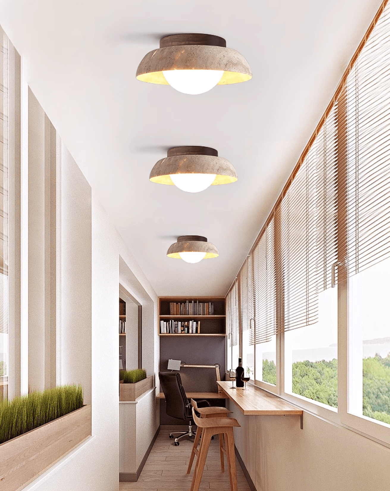 Anya Disc-Dome Travertine Ceiling Light