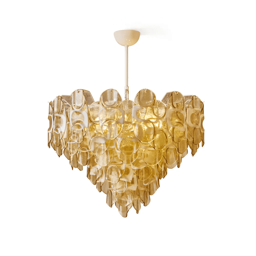 Celuora Chandelier Amber Murano Glass Oval Drops Layered