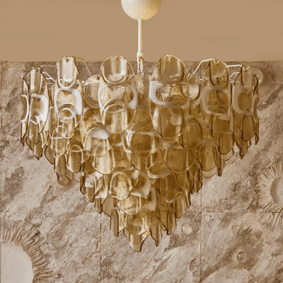 Celuora Chandelier Amber Murano Glass Oval Drops Layered