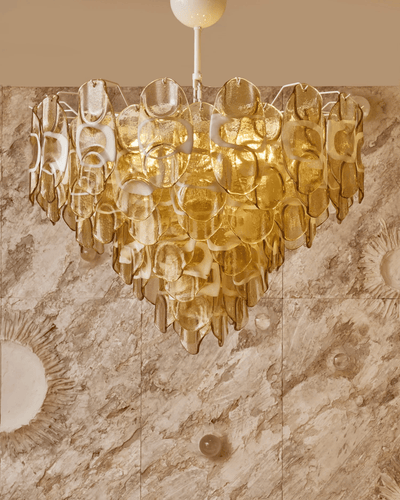Celuora Chandelier Amber Murano Glass Oval Drops Layered