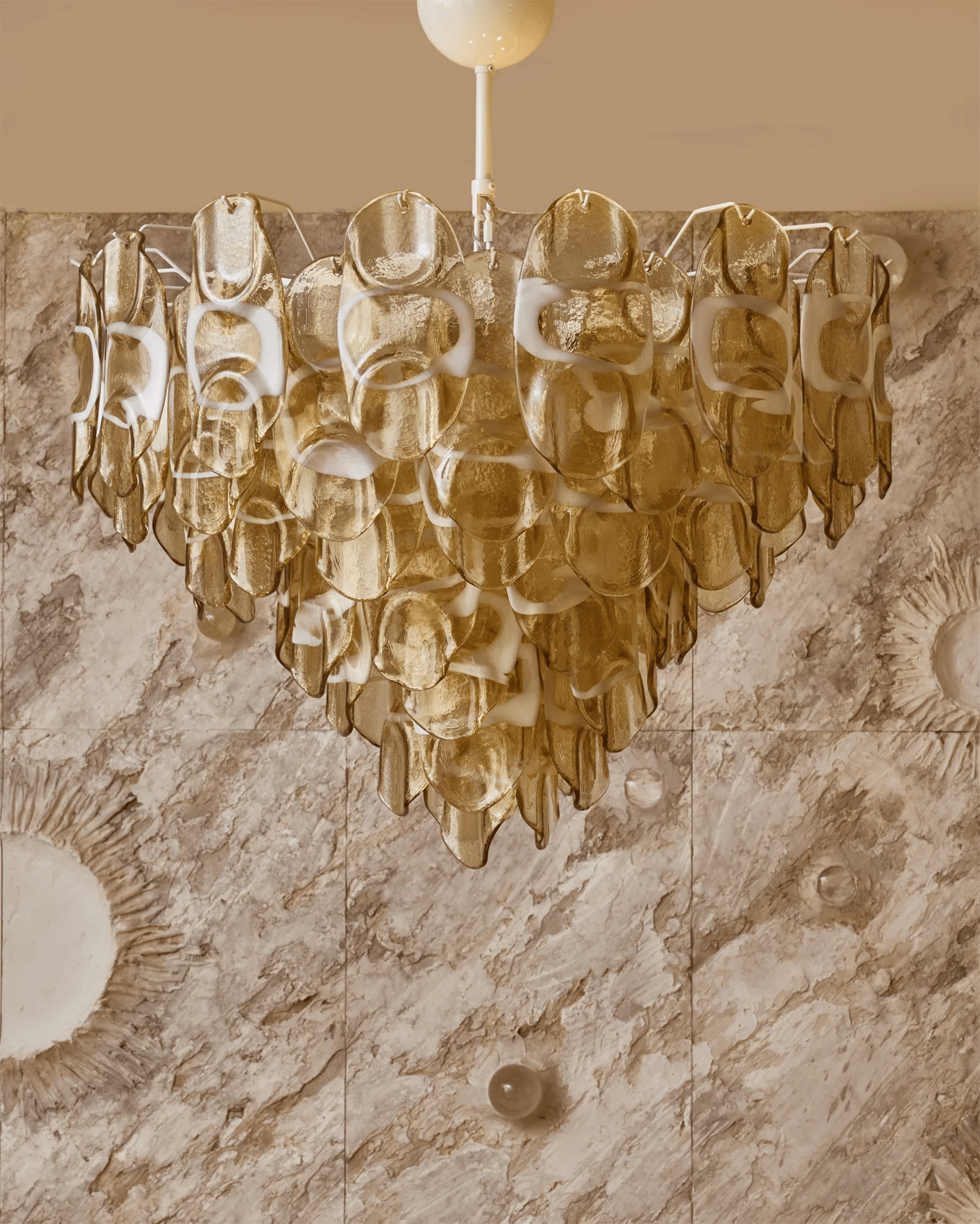 Celuora Chandelier Amber Murano Glass Oval Drops Layered