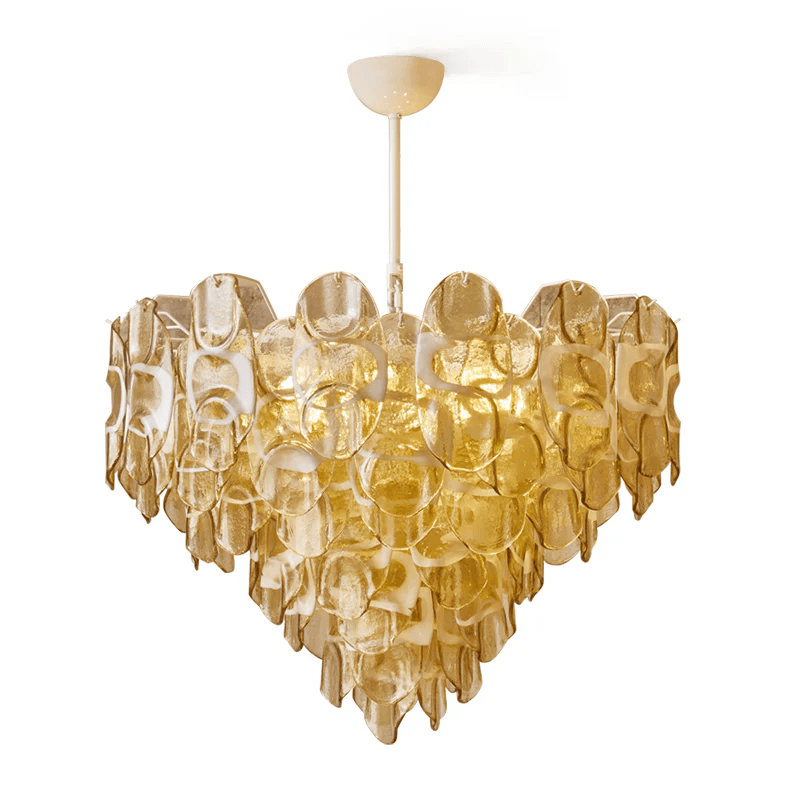 Celuora Chandelier Amber Murano Glass Oval Drops Layered