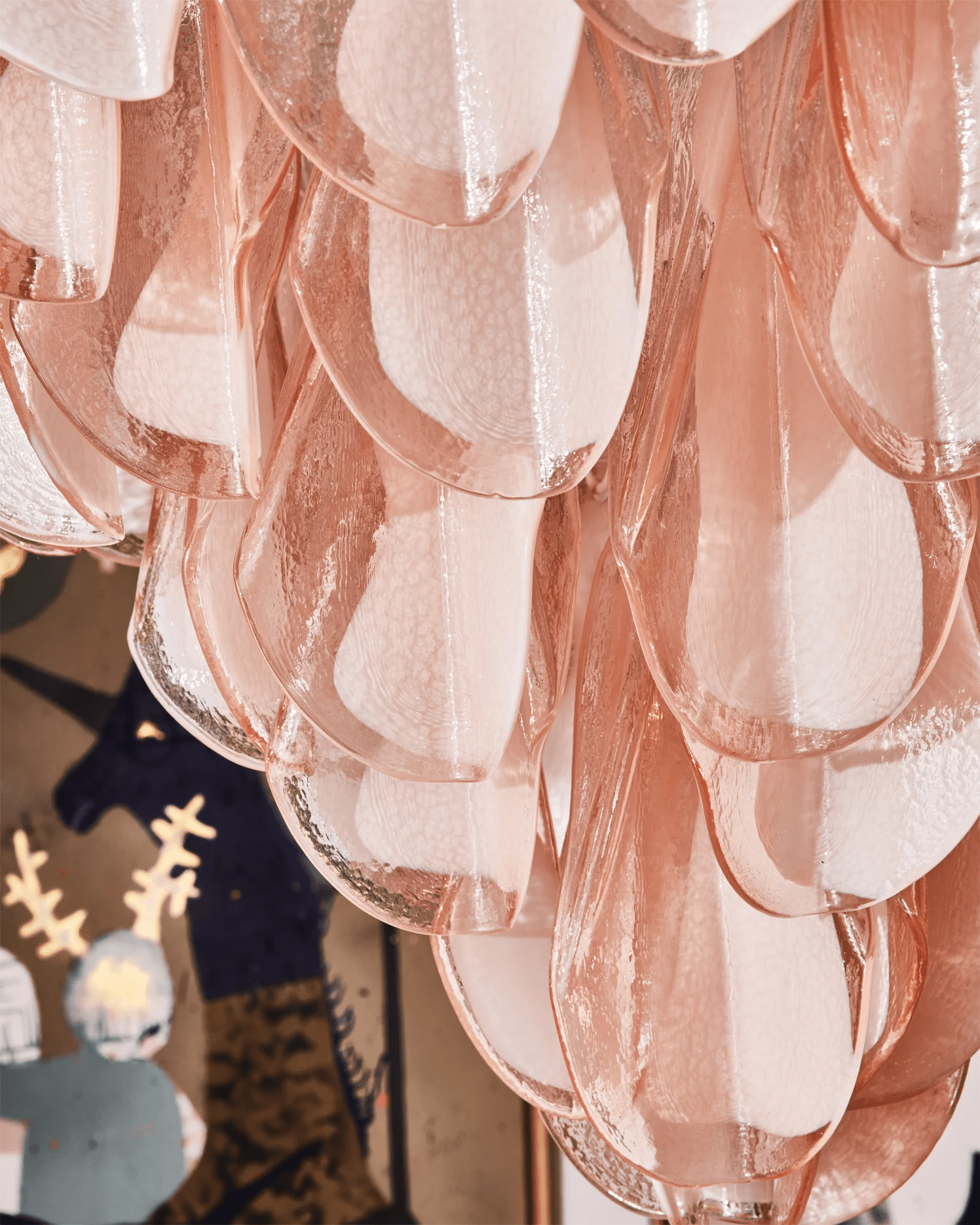Celuora Chandelier Amber Murano Glass Oval Drops Layered