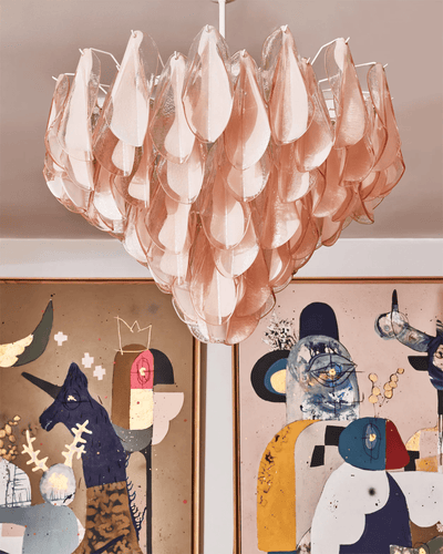 Celuora Chandelier Amber Murano Glass Oval Drops Layered