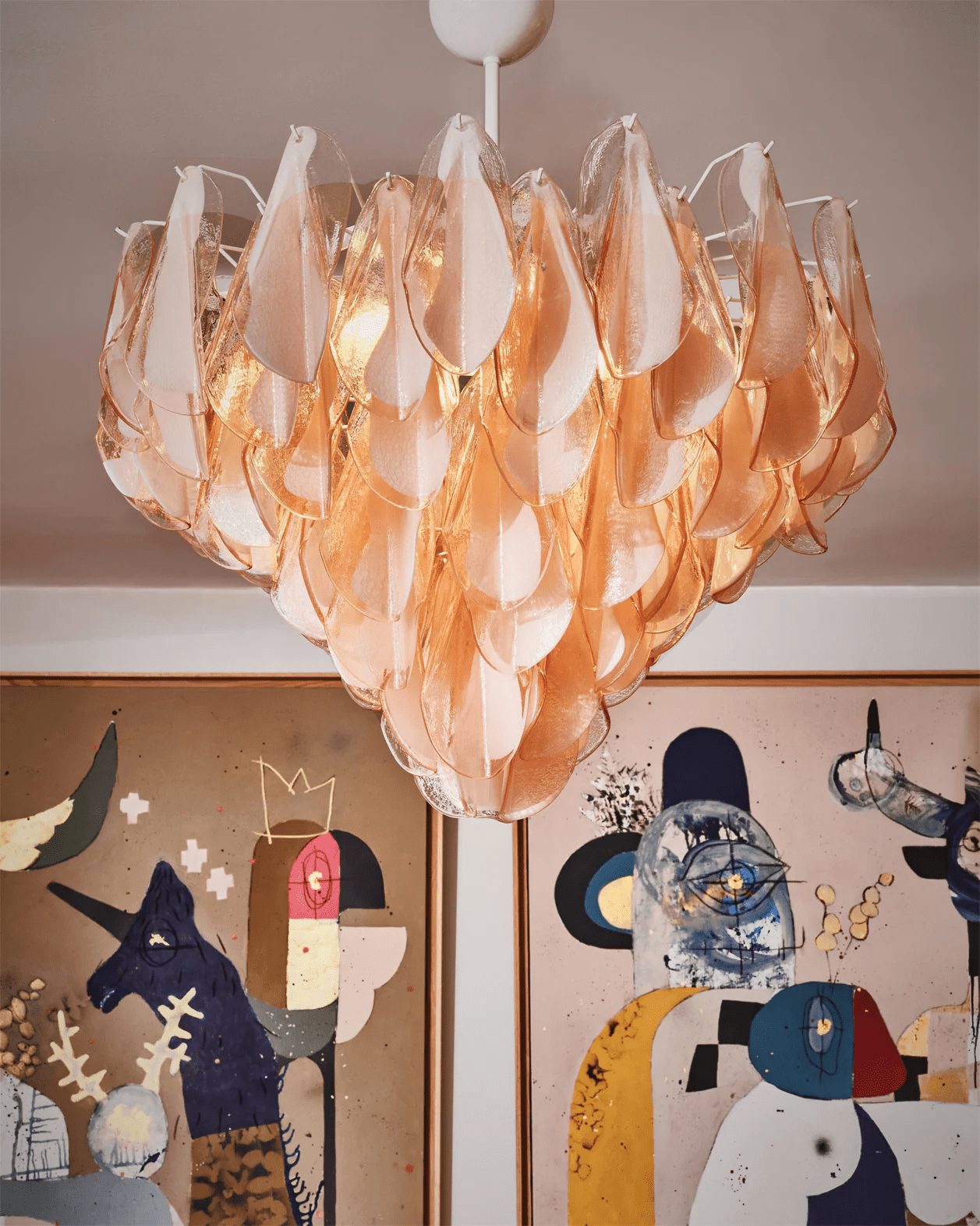 Celuora Chandelier Amber Murano Glass Oval Drops Layered
