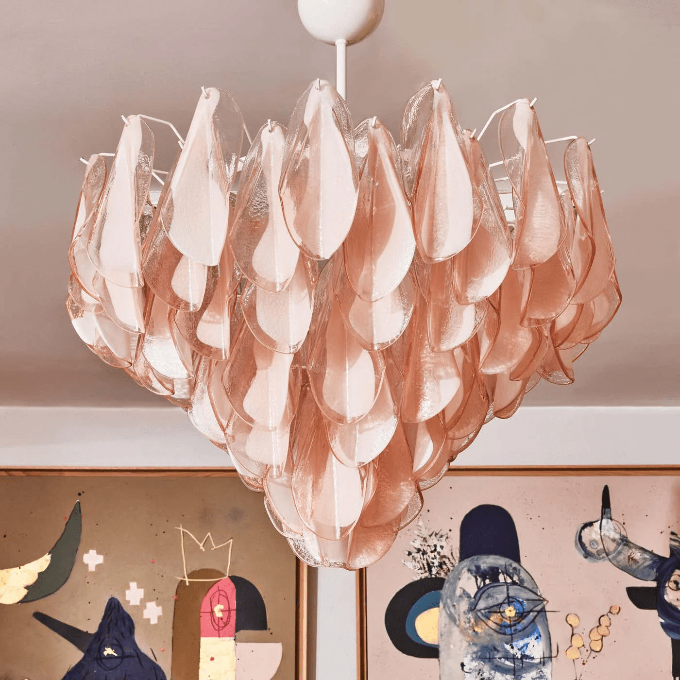 Celuora Chandelier Amber Murano Glass Oval Drops Layered