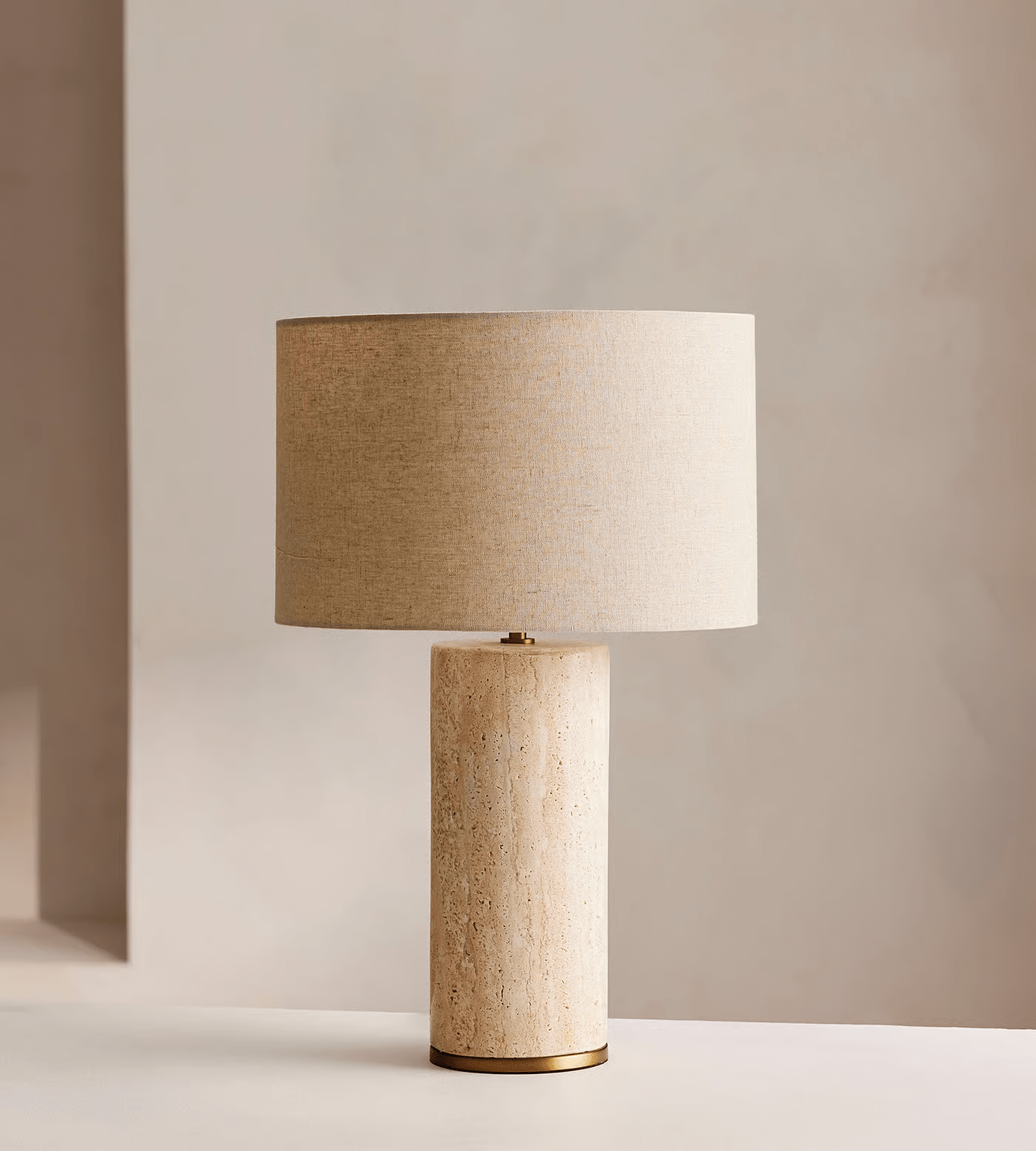 Vonoryra Cylindrical Travertine Table Lamp - Neutral Decor