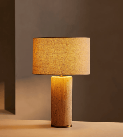 Vonoryra Cylindrical Travertine Table Lamp - Neutral Decor