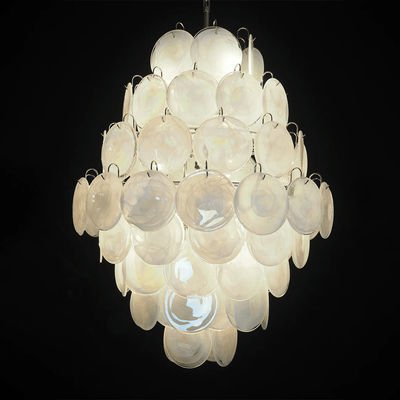 Aurora Chandelier Pink Murano Glass Handblown Discs - Neutral Decor