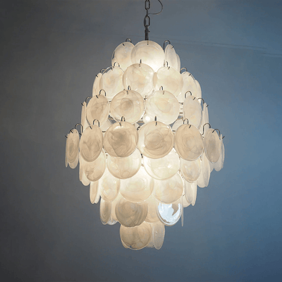 Aurora Chandelier Pink Murano Glass Handblown Discs - Neutral Decor