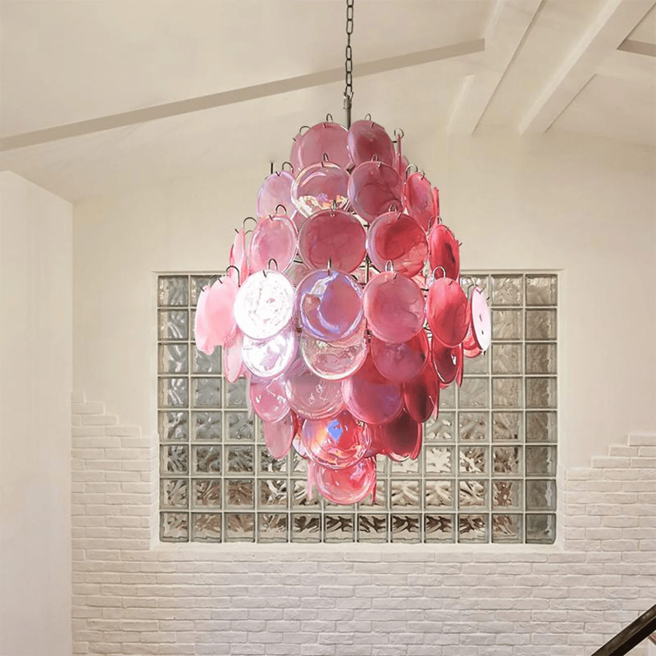 Aurora Chandelier Pink Murano Glass Handblown Discs - Neutral Decor