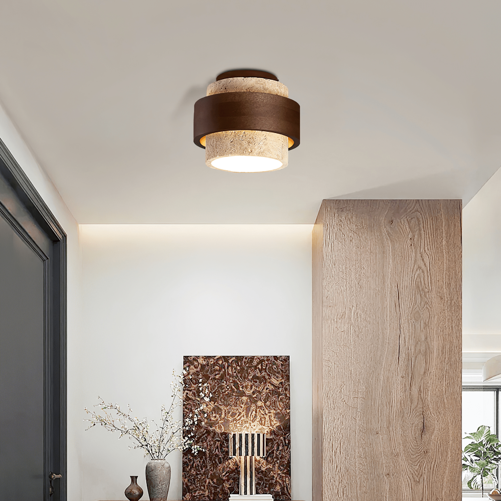 Perra Layered Ring Travertine Ceiling Light