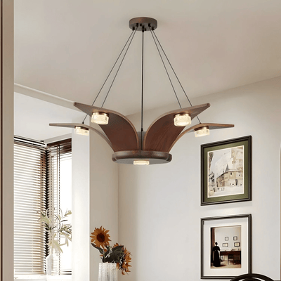 Rhexo Chandelier Walnut Wood Crystal Sculptural