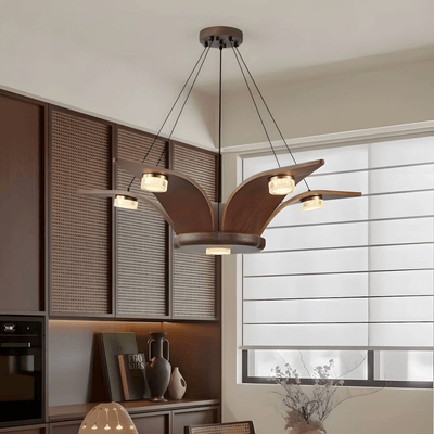 Rhexo Chandelier Walnut Wood Crystal Sculptural