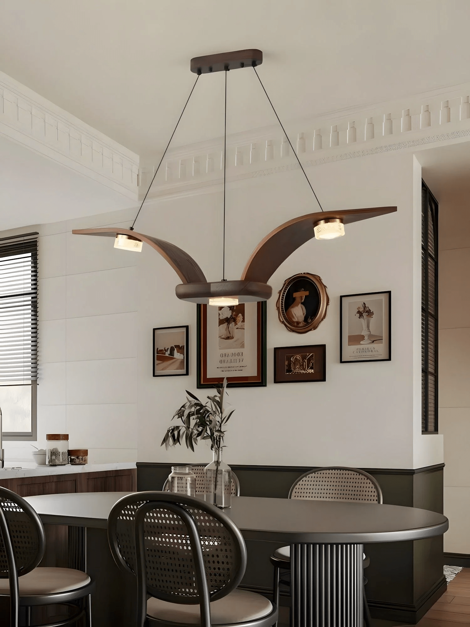 Rhexo Chandelier Walnut Wood Crystal Sculptural