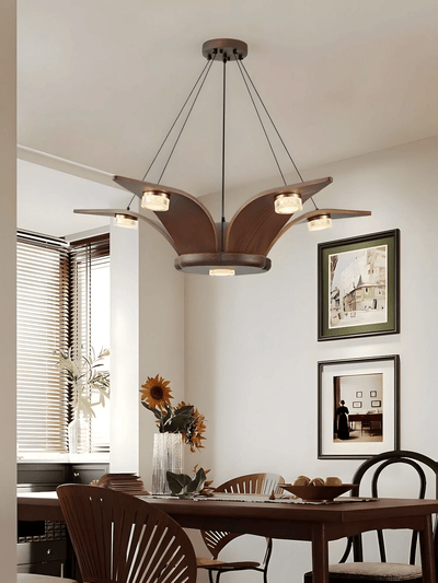 Rhexo Chandelier Walnut Wood Crystal Sculptural