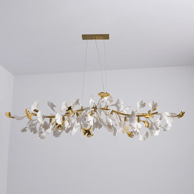 Dylo Chandelier Brass Linear Ginkgo Ceramic Petal Branch