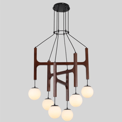 Xylocube Geometric Wood Globe Pendant Light - Neutral Decor