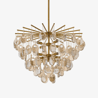 Velaian Chandelier Amber Seedy Glass Drop Antique Brass