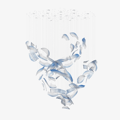 Indigo Brush Abstract Art Blue &Clear  Glass Chandelier