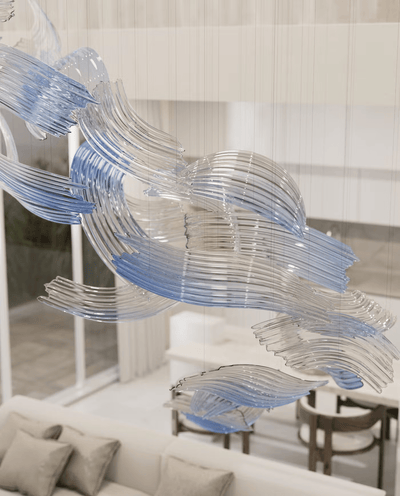 Indigo Brush Abstract Art Blue &Clear  Glass Chandelier