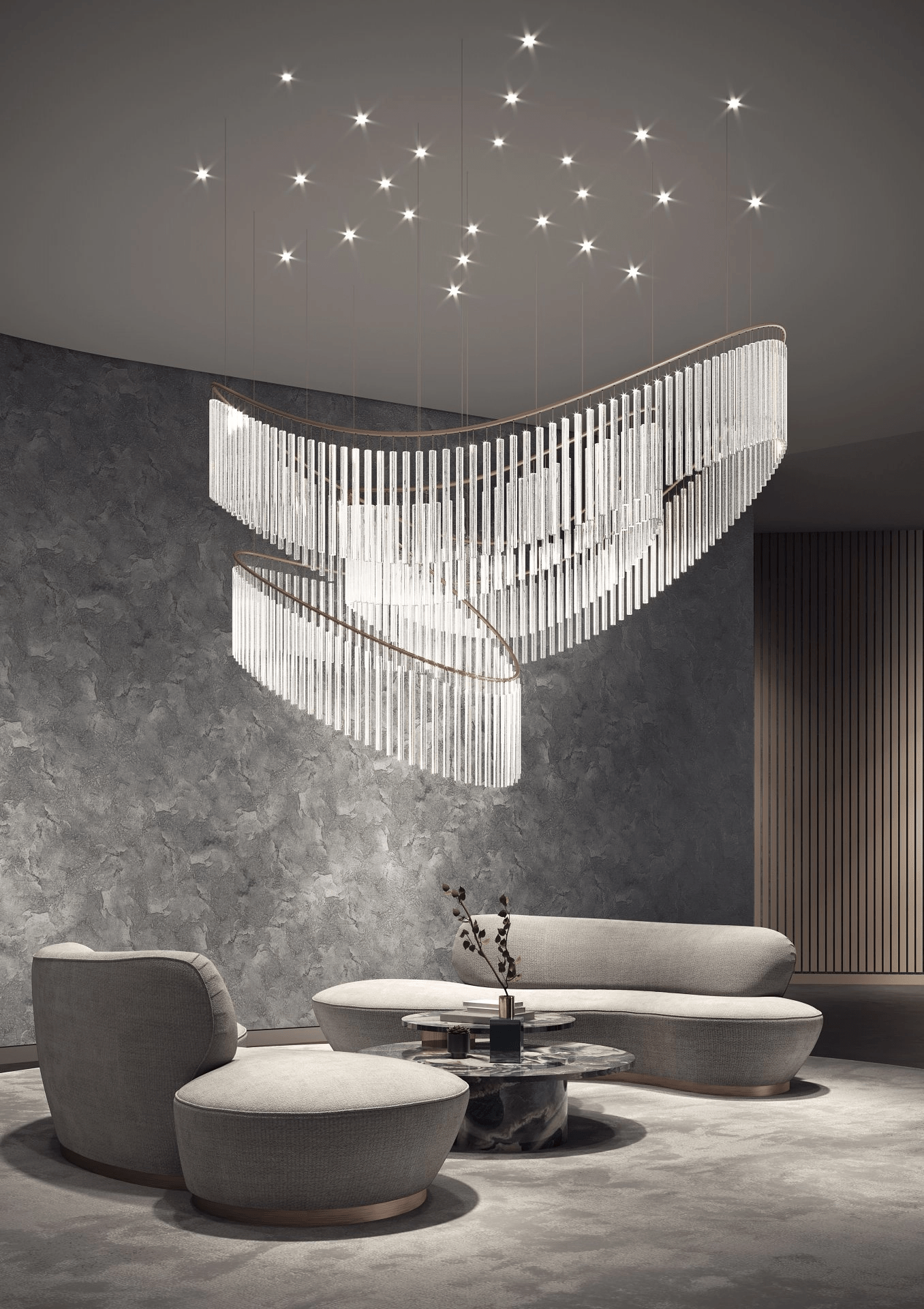 Rivella Shimmering Cascade  Crystal Glass Chandelier