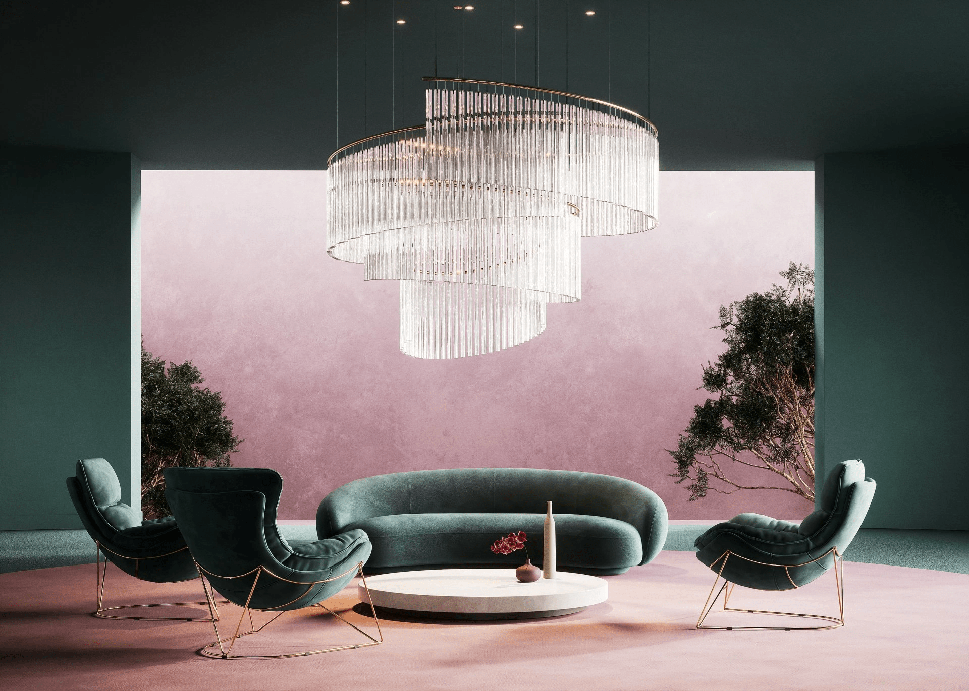 Rivella Shimmering Cascade  Crystal Glass Chandelier
