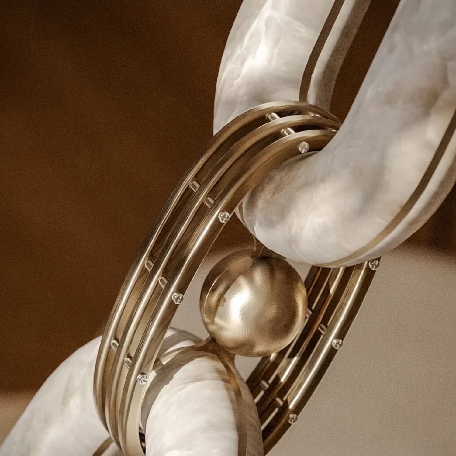 Vesta Chain Link Gold Alabaster Luxury Chandelier Foyer Staircase