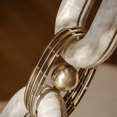 Vesta Chain Link Gold Alabaster Luxury Chandelier Foyer Staircase
