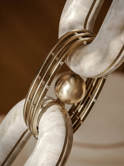 Vesta Chain Link Gold Alabaster Luxury Chandelier Foyer Staircase