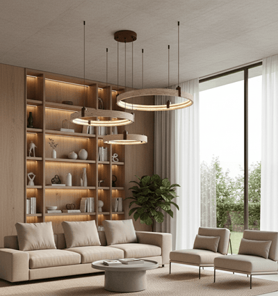 Celestial Orbit Travertine Ring Chandelier