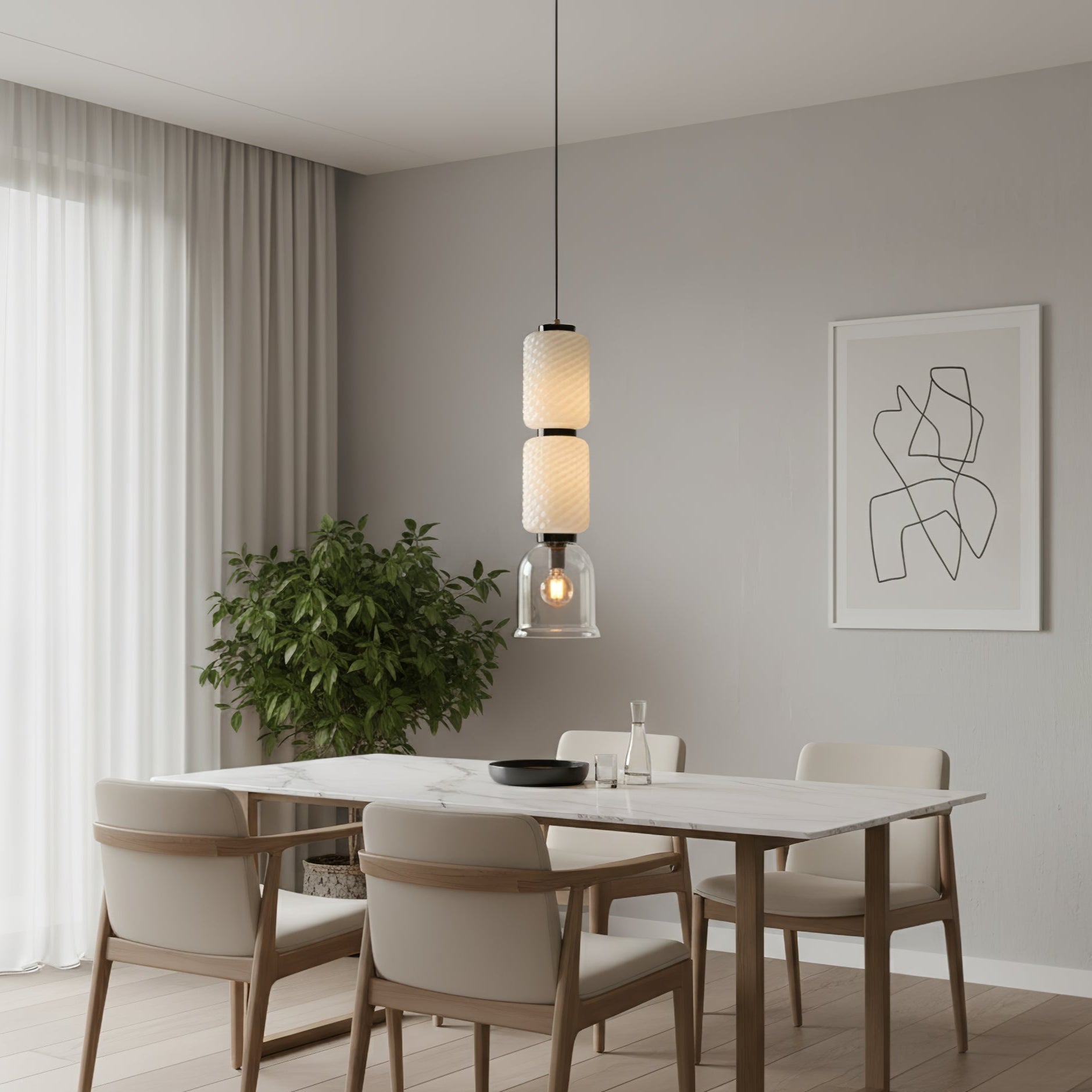Calveris Textured Layered Glass Pendant Light