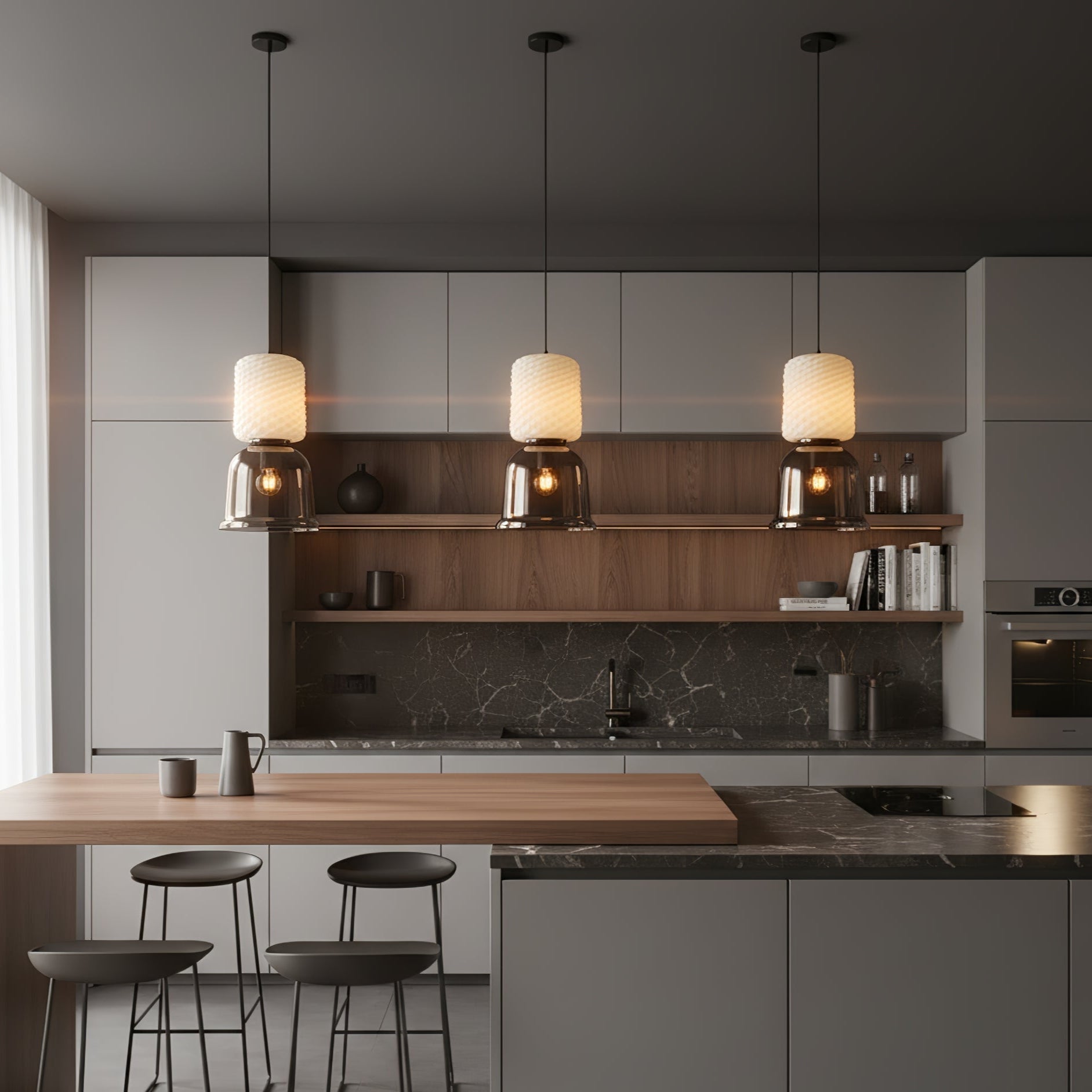 Calveris Textured Layered Glass Pendant Light