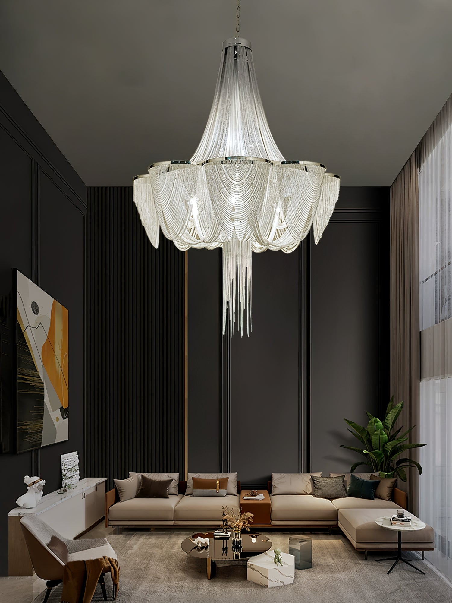 Serein Silver Chain Tassel Chandelier