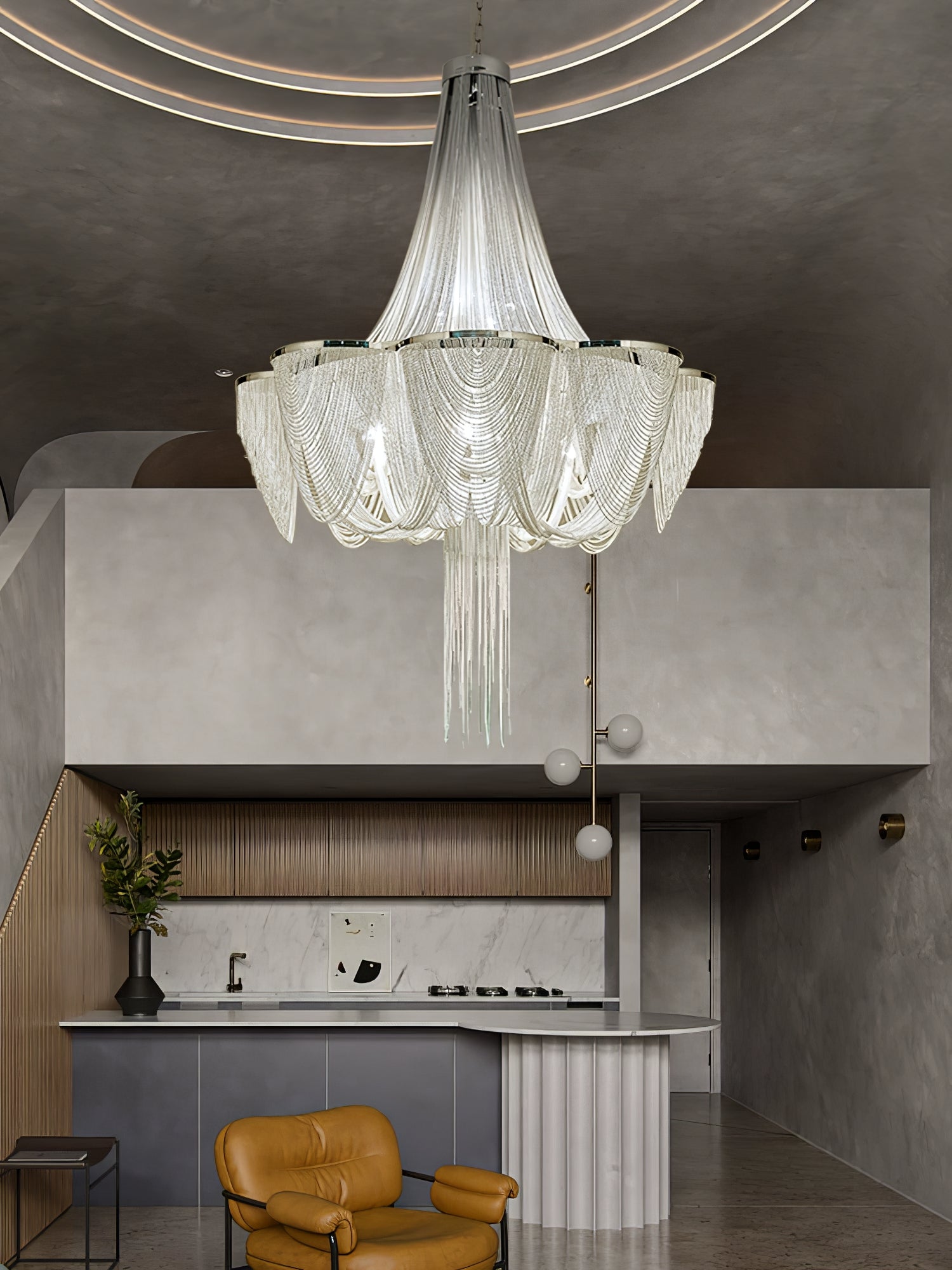 Serein Silver Chain Tassel Chandelier