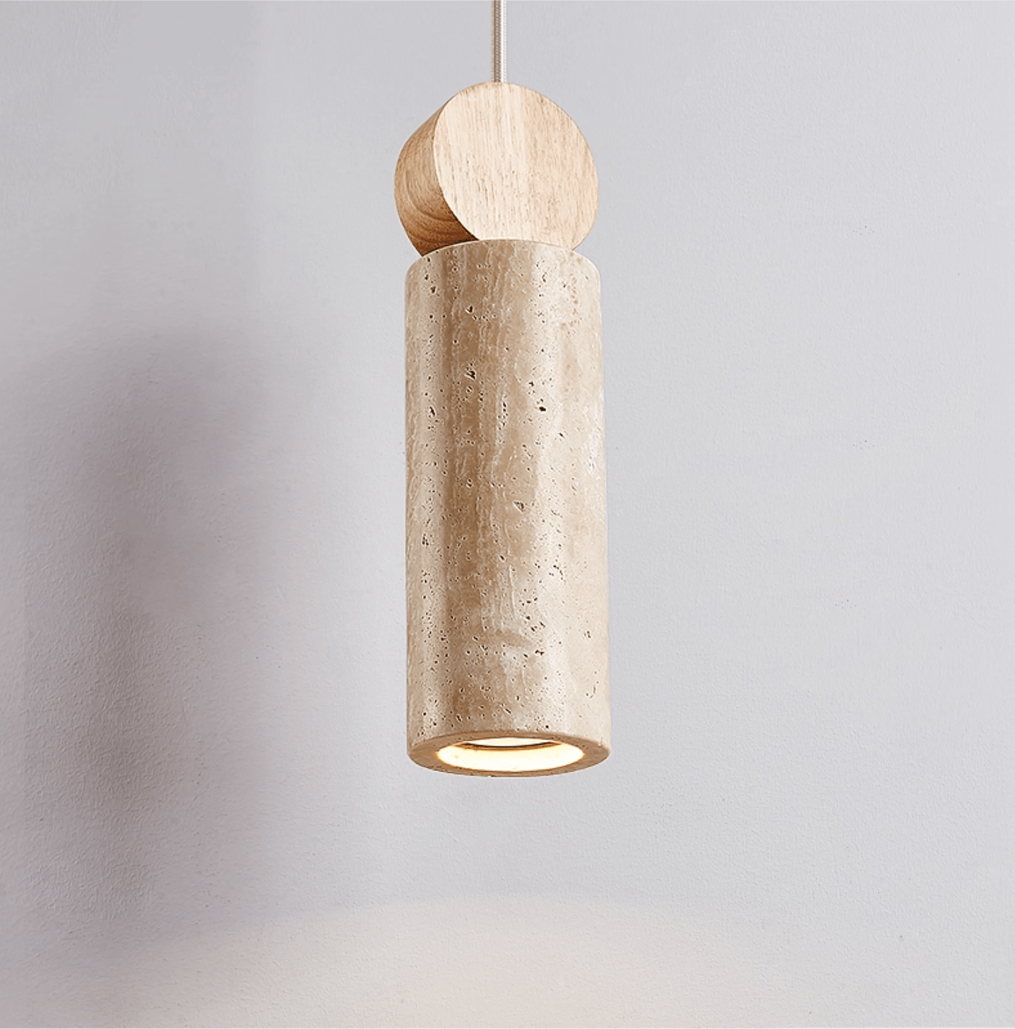 Ashton Travertine Cylinder Disc Pendant Light