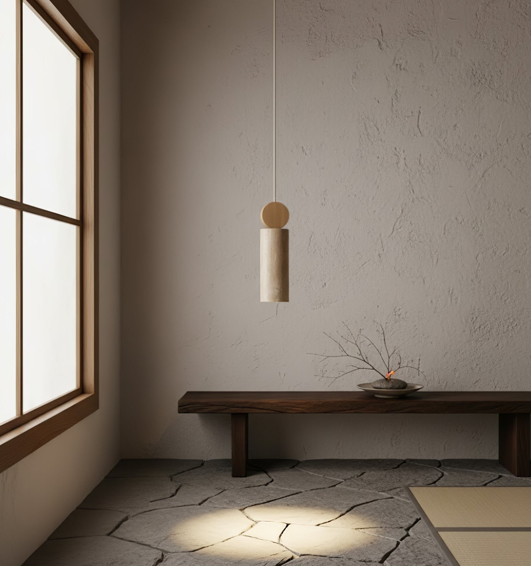 Ashton Travertine Cylinder Disc Pendant Light