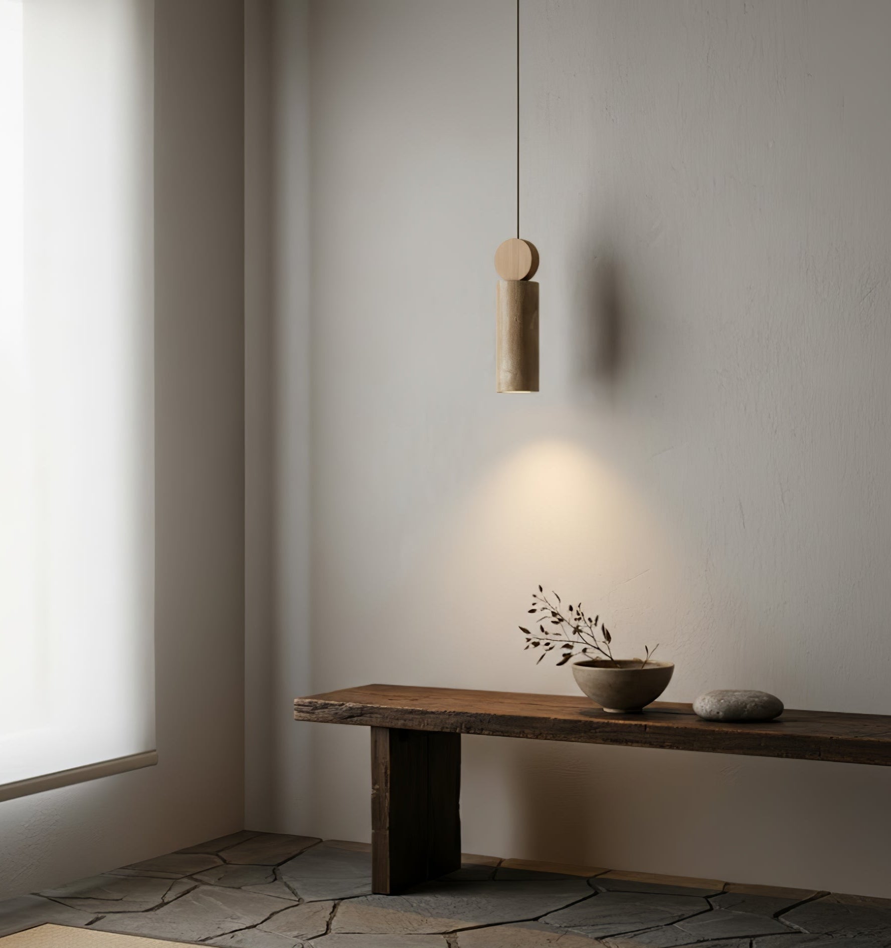 Ashton Travertine Cylinder Disc Pendant Light