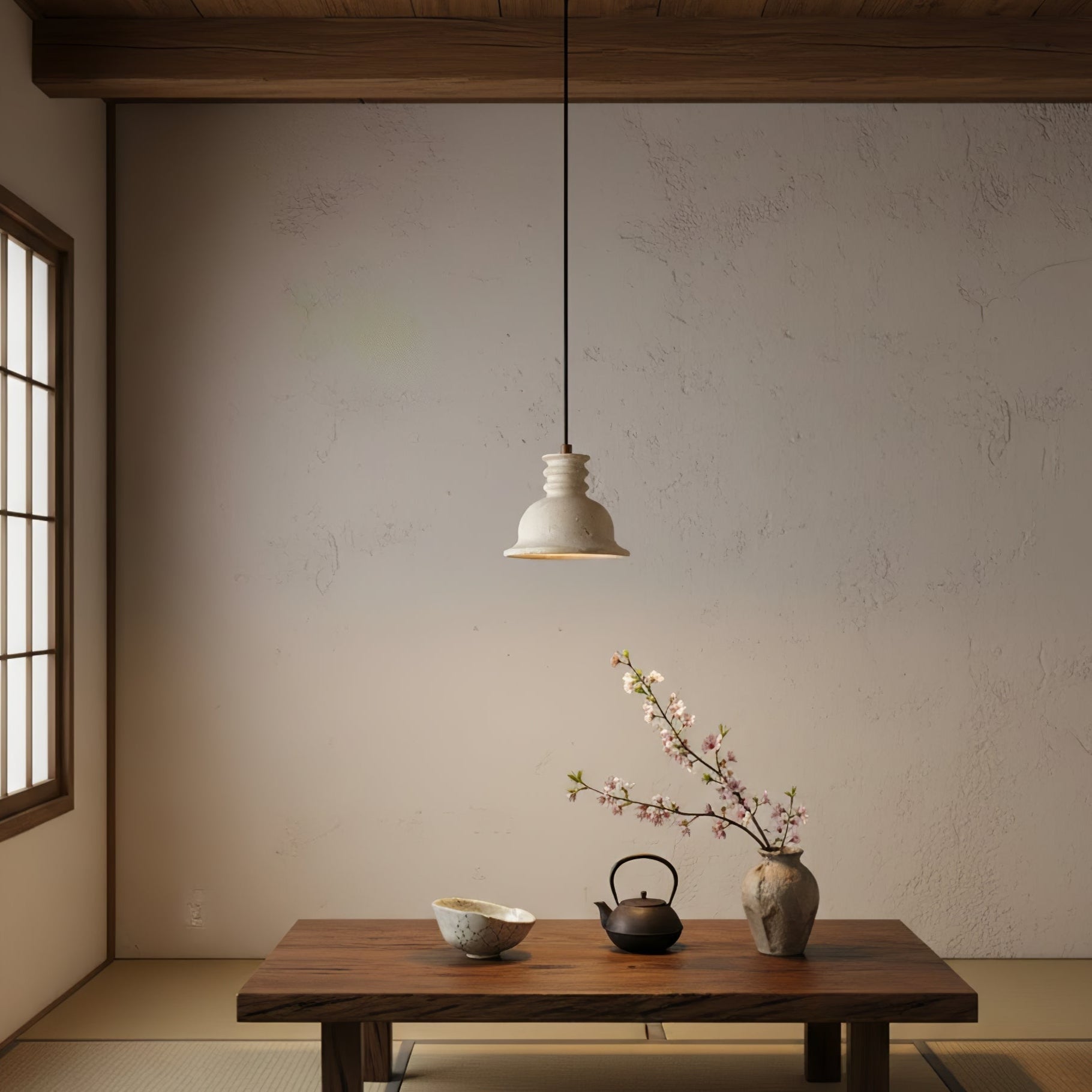Harrow Travertine Ribbed Dome Pendant Light