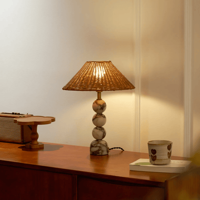 Canarora Marble Orb Rattan Table Lamp