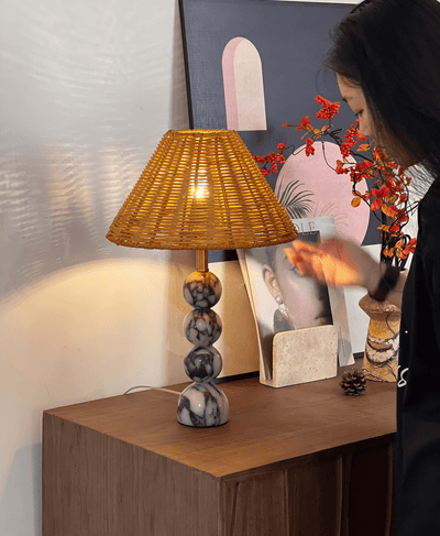 Canarora Marble Orb Rattan Table Lamp