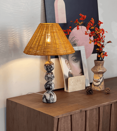 Canarora Marble Orb Rattan Table Lamp
