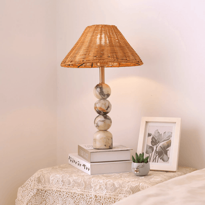 Canarora Marble Orb Rattan Table Lamp