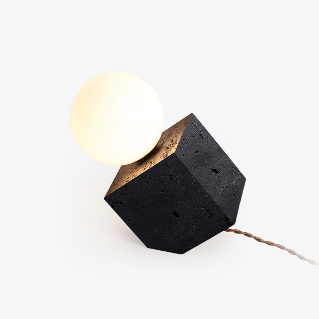 Milo Minimalist Black Travertine Table Lamp
